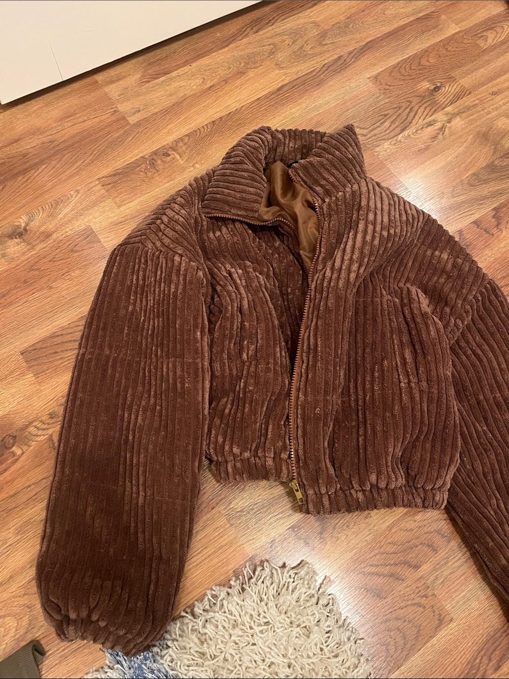 SHEIN Brown Corduroy Ribbed Puffer Jacket - Women